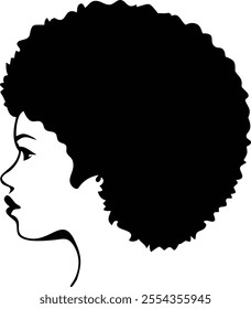 Afro Girl Silhouette with Black Curly Hair - Elegant and Stylish Vector