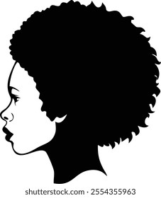 Afro Girl Silhouette with Black Curly Hair - Elegant and Stylish Vector