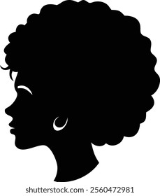 Afro Girl Silhouette with Black Curly Hair - Elegant and Stylish Vector