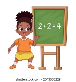 afro girl studying math character