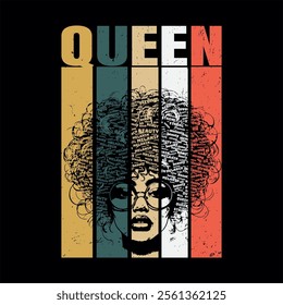 Afro Girl T-Shirt Black QUEEN