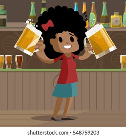 afro girl with two beers