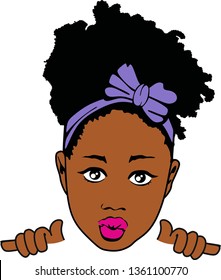 Afro girl vector, Bow, Layered