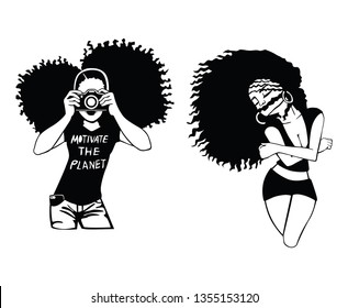 afro girls vector black