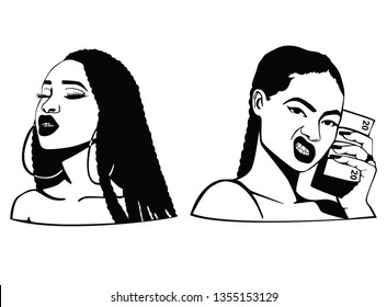 afro girls vector black