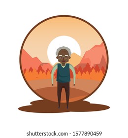 afro grandfather in the sunset landscape vector illustration design