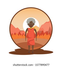 afro grandmother in the sunset landscape vector illustration design