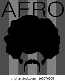 afro graphic design with man and seventies style mustache and sideburns