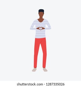 Afro guy showing heart with hands. Romantic, boyfriend, greeting. Can be used for topics like Saint Valentines Day, festival, celebration