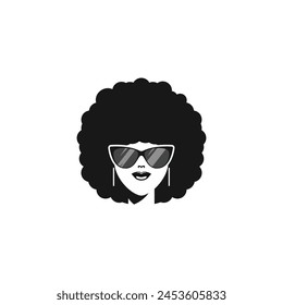 Afro Hair African American Woman with cat glasses Logo Symbol Design Template Flat Style Vector