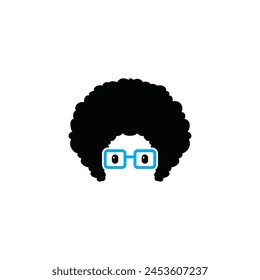 Pelo Afro Geek Nerd Con Gafas Azules Logo Symbol Diseño Plantilla Estilo Plano Vector