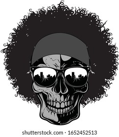 Afro hair skull design on white background