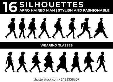 afro haired man silhouettes set, stylish and fashionable svg
