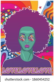 Fondo del patrón psicodélico afro-peinado, gafas de sol estilo hippie