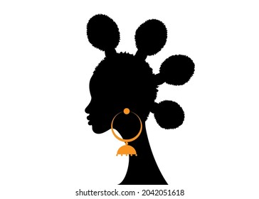 Afro hairstyles, Woman hair bun styles for curly hair, beauty Curly Puff for Extension fashion hair, vector isolated on white background 