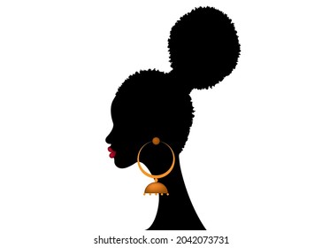 Afro hairstyles, Woman hair bun style for curly hair, beauty Curly Puff for Extension fashion hair, vector isolated on white background 