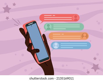 afro hand chatting in smartphone icon