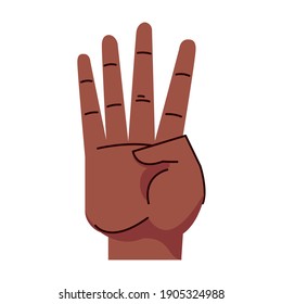 afro hand human four number symbol gesture icon vector illustration design