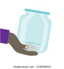 afro hand human lifting donation jar glass vector illustration design