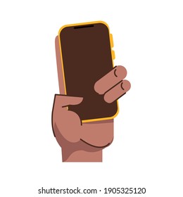 afro hand human lifting smartphone icon vector illustration design