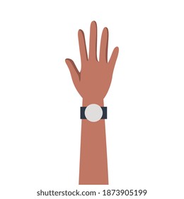 afro hand human up protesting with wristwatch vector illustration design