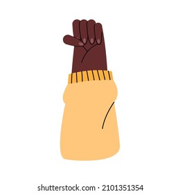 afro hand with yellow sleve gesturing