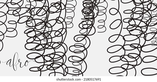 Vector de letras manuscritas afro. El pelo enrojecido riza el fondo. Plantilla de banner Web.