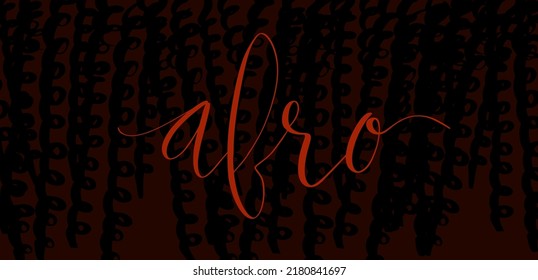 Vector de letras manuscritas afro. El pelo enrojecido riza el fondo. Plantilla de banner Web.