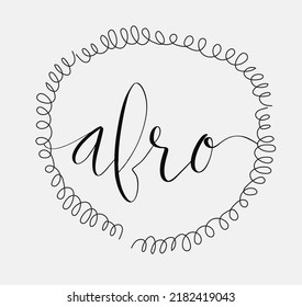 Vector de letras manuscritas afro. El pelo enrojecido riza el fondo. Plantilla de banner Web.
