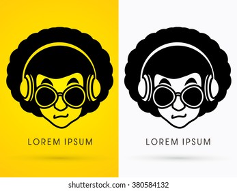 Afro head with glasses and headphone graphic vector.