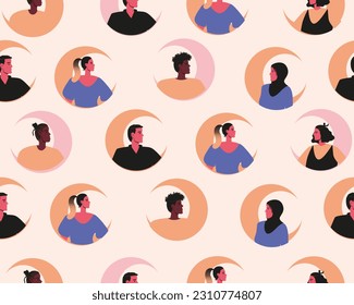 Afro islamic people with crescent moon symbol of islam, flat vector stock illustration or seamless pattern