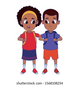 afro kids wearing casual clothes over white background, vector illustration
