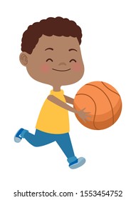 afro little boy playing basketball character vector illustration design