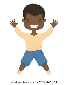afro little boy smiling character