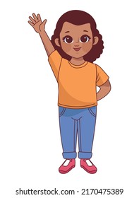 afro little girl cute character