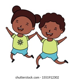 afro little kids couple comic characters vector illustration design