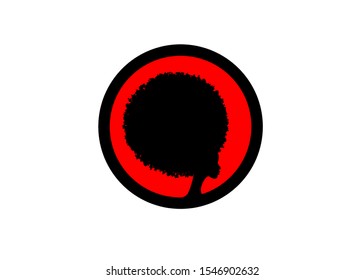 Afro logo design. black and red diadem Curly afro hair, portrait African Woman in ethnic traditional hair style concept, vector isolated on black background  