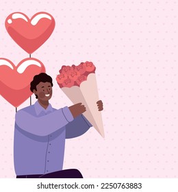 afro lover with roses bouquet design