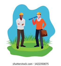 afro male builder with architect on the lawn