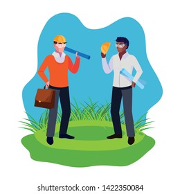 afro male builder with architect on the lawn