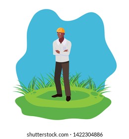 afro male builder constructor worker on the lawn
