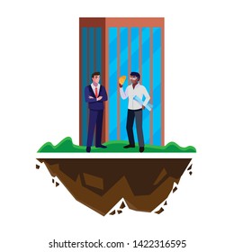 afro male builder with engineer and building