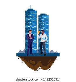 afro male builder with engineer and building
