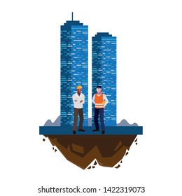 afro male builder with engineer and building