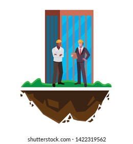 afro male builder with engineer and building