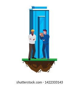 afro male builder with engineer and building