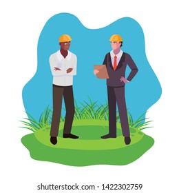 afro male builder with engineer on the lawn