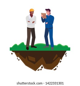 afro male builder with engineer on the lawn