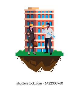 afro male builder with female engineer with building