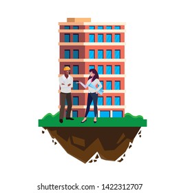 afro male builder with female engineer with building